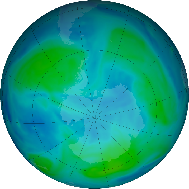 Antarctic ozone map for 20 January 2021